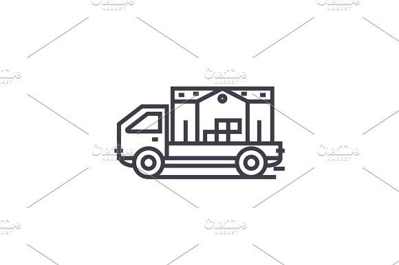 580x386 Moving House Truck Concept Vector Thin Line Icon, Symbol, Sign