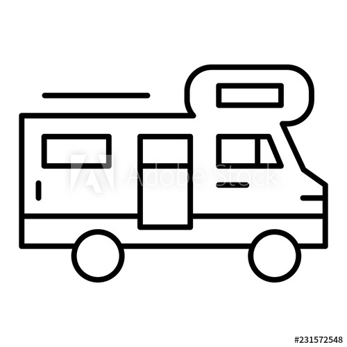 500x500 Car House On Wheels Thin Line Icon Truck Moving House Vector
