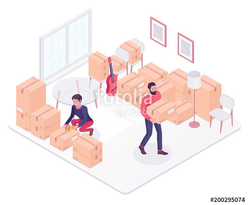 500x413 Caucasian White Couple Moving To A New House And Packing Boxes