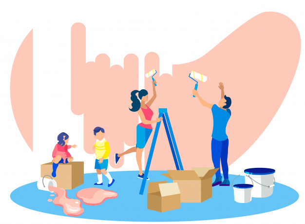 Happy Family Painting Walls In New House Moving Vector Premium 626x459 Happy Family Painting Walls In New House Moving Vector Premium