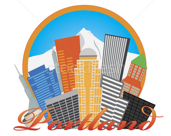 Portland Oregon Abstract Skyline Mt Hood Illustration Vector 600x477 Portland Oregon Abstract Skyline Mt Hood Illustration Vector