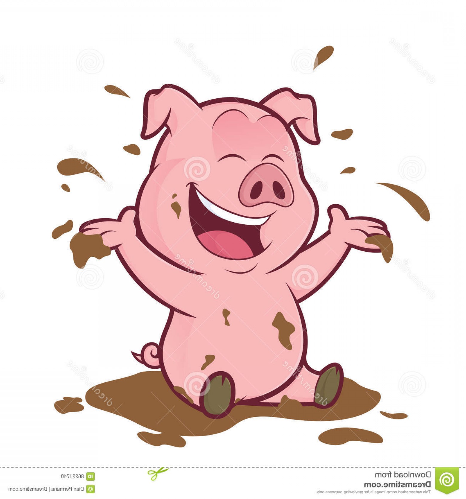 1560x1668 Stock Illustration Pig Playing Mud Clipart Picture Cartoon