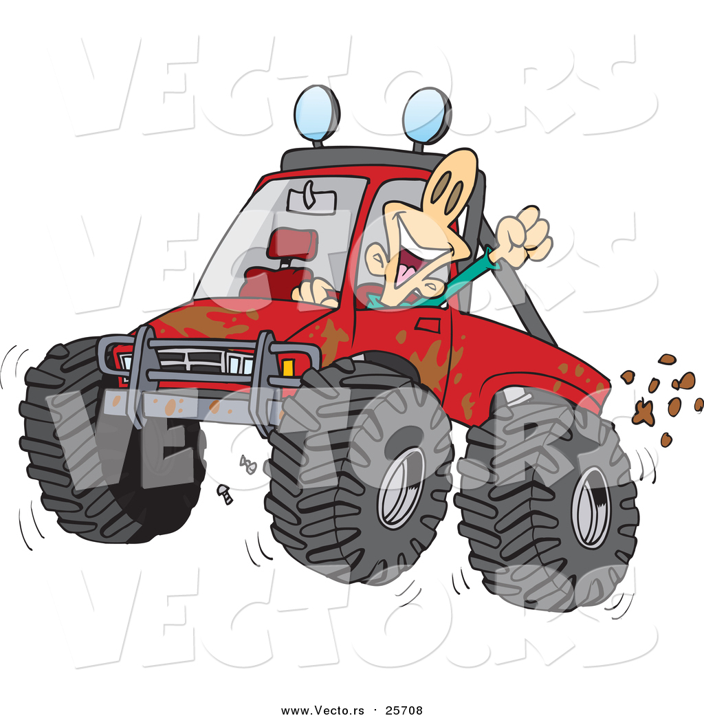 1024x1044 Cartoon Vector Of A Man Wheeling His Truck Through Mud