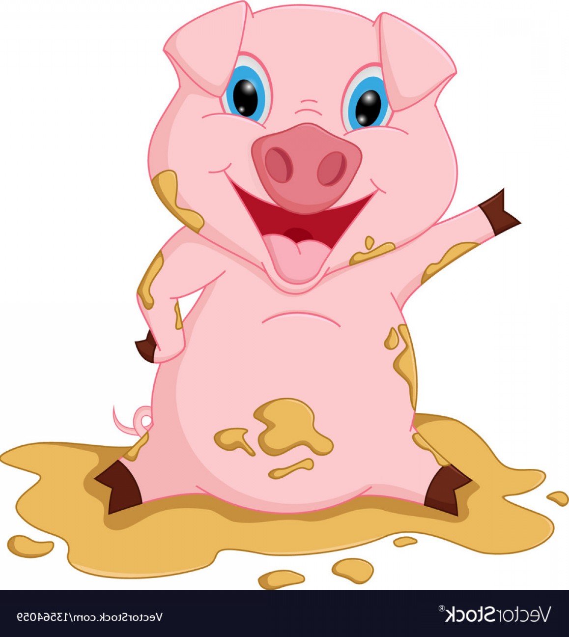1158x1296 Happy Pig Cartoon Playing Mud Vector Handandbeak
