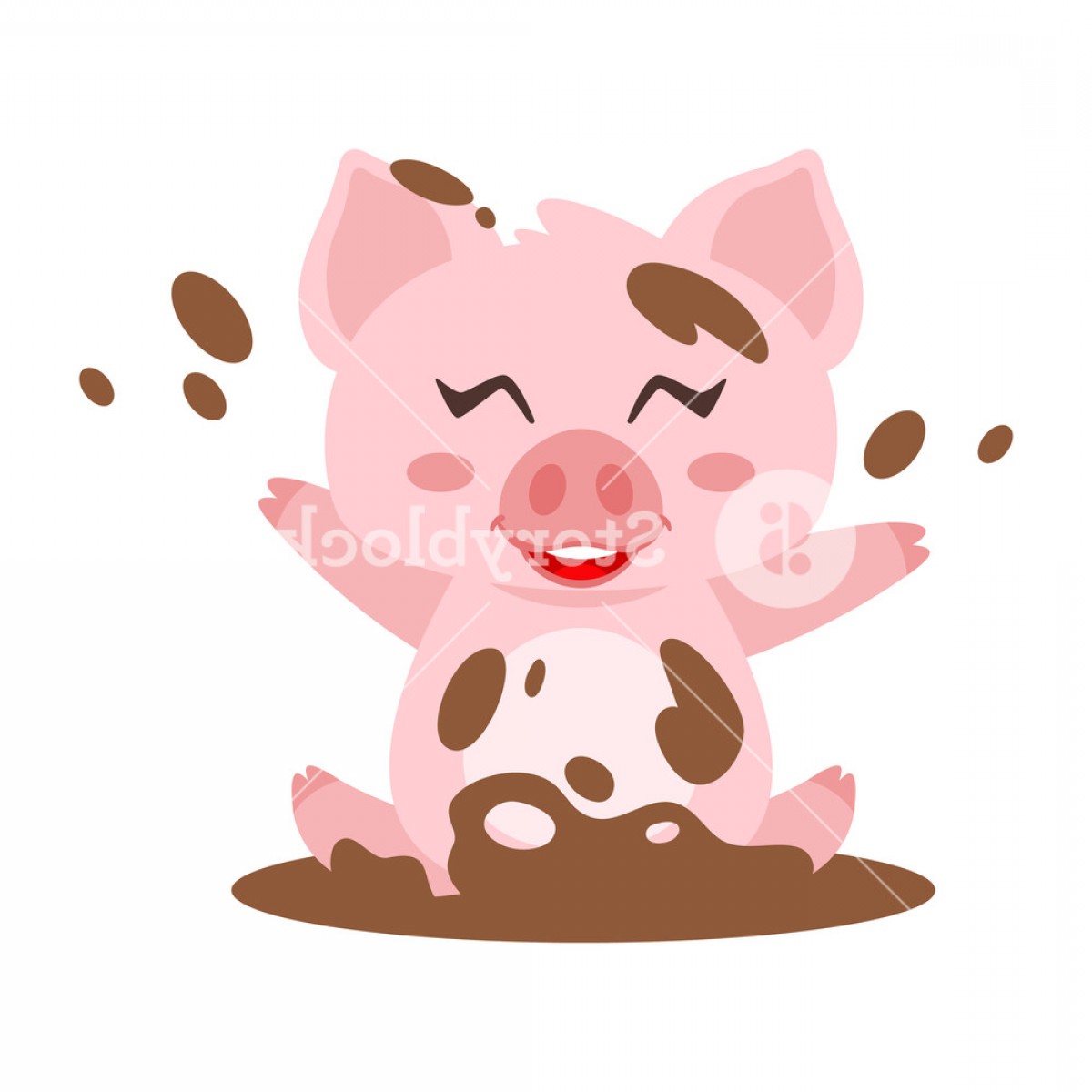 1200x1200 Vector Cartoon Style Illustration Of Cute Happy Pink Pig Bathing