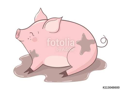 500x375 Cute Cartoon Pig In The Puddle Of Mud Vector Illustration Stock