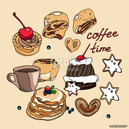 500x500 A Cup Of Coffee, Coffee Time, A Set Of Cookies With Pancakes