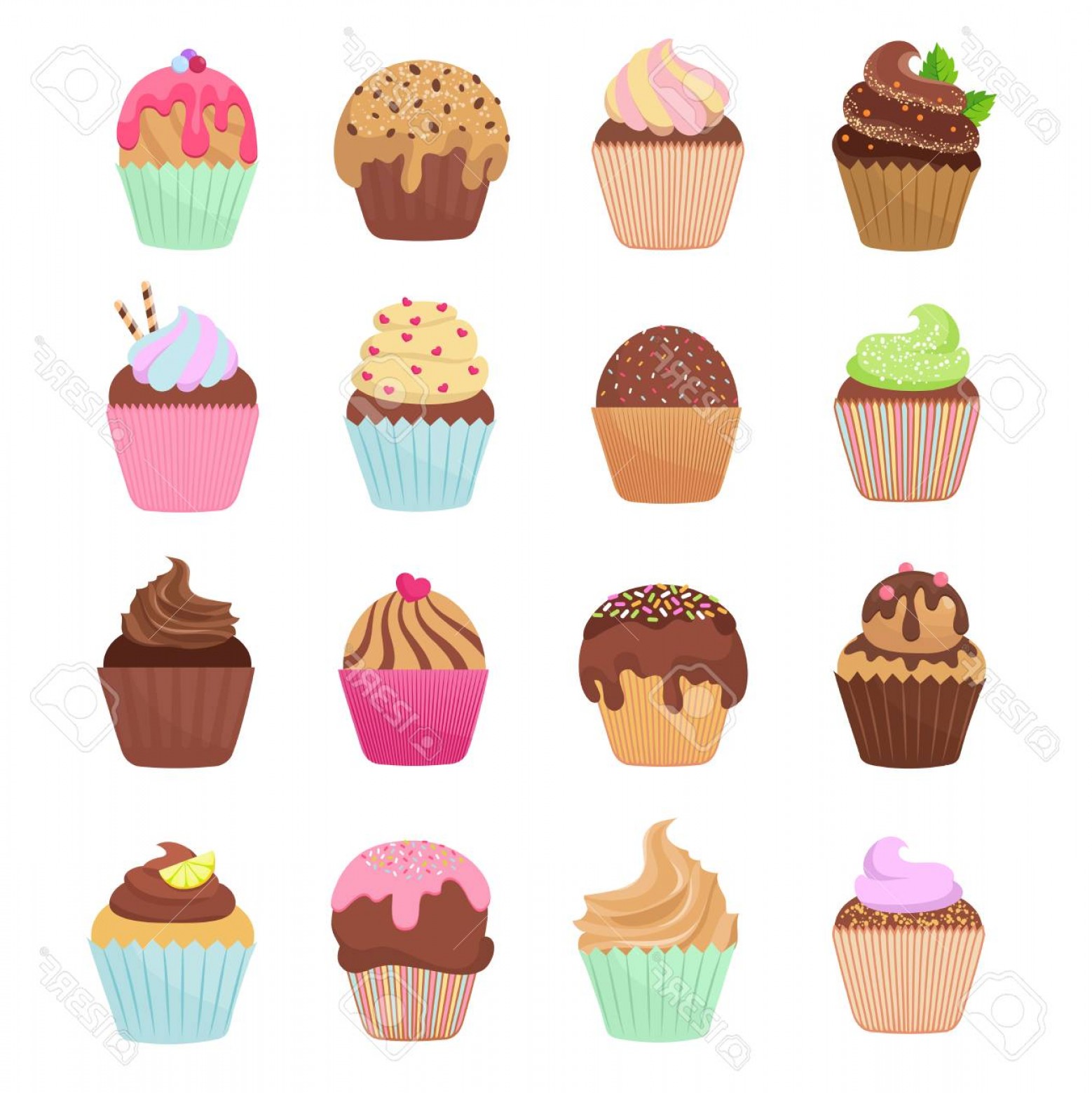 1558x1560 Photostock Vector Delicious Cupcakes And Muffins Vector Cartoon