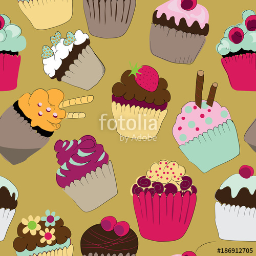 500x500 Seamless Pattern Of Colorful Cupcakes And Muffins Vector