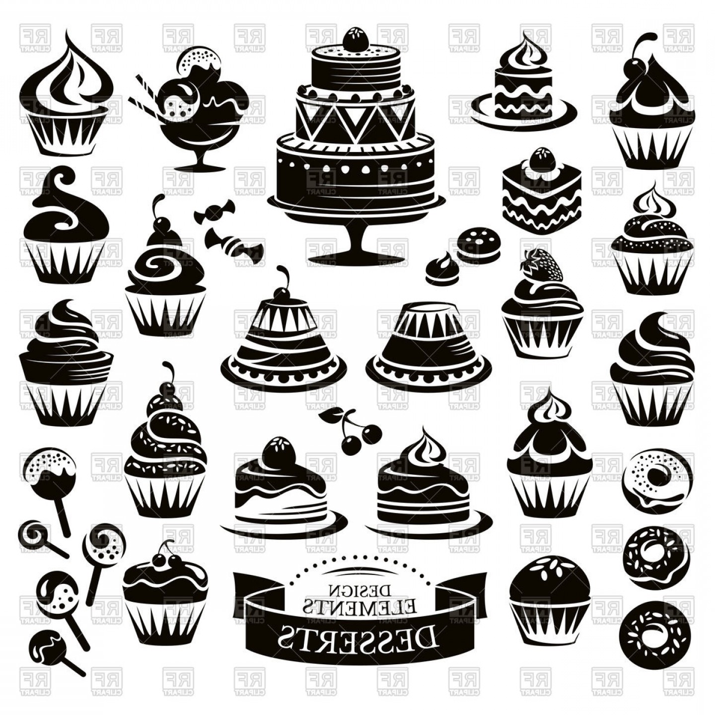 1440x1440 Set Of Desserts Icons Ice Cream Cakes Donuts Muffins Vector