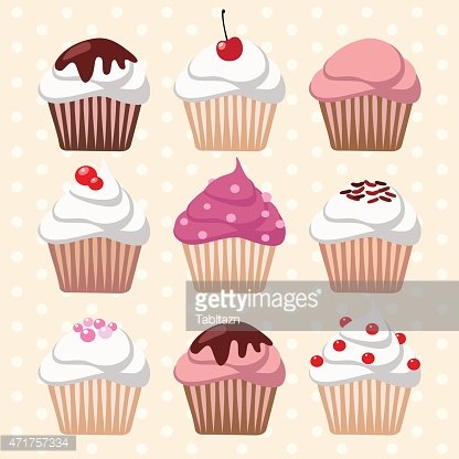 416x416 Set Of Various Cupcakes, Muffins, Vector Illustration Premium
