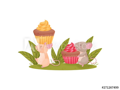 500x375 Two Humanized Mice Carry Muffins Vector Illustration On White