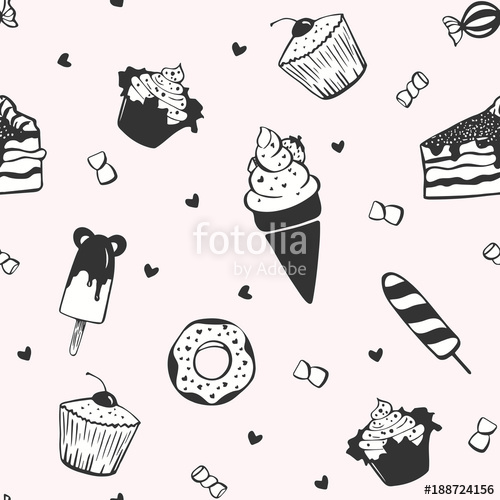 500x500 Vector Children Seamless Pattern With Ice Cream, Sweets, Cake