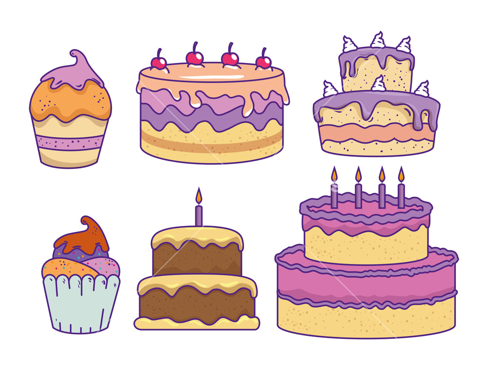 1000x760 Set Cakes With Cherrys And Sweet Muffins Vector Illustration