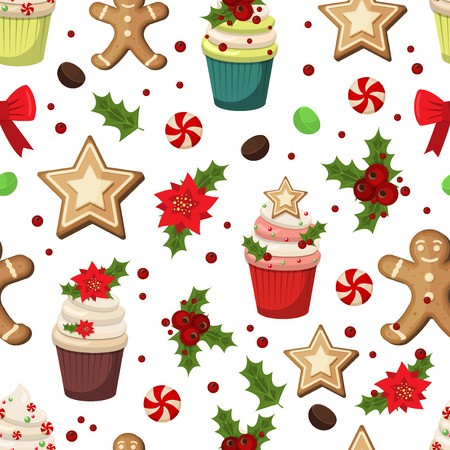 450x450 Christmas Cupcakes Muffins Vector Seamless Pattern Sweet Dessert