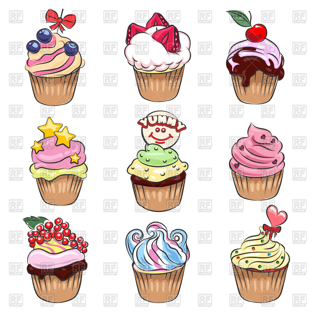1200x1200 Colorful Delicious Cupcakes Drawn In Cartoon Style