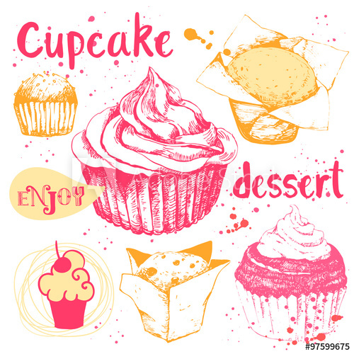 500x500 Cupcakes And Muffins Vector Illustration Funny Sketch Of Dessert