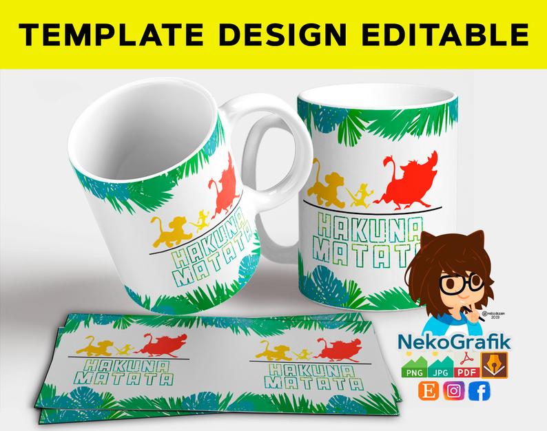 794x626 Editable Mug Template Jungle Animals Vector Illustration Etsy
