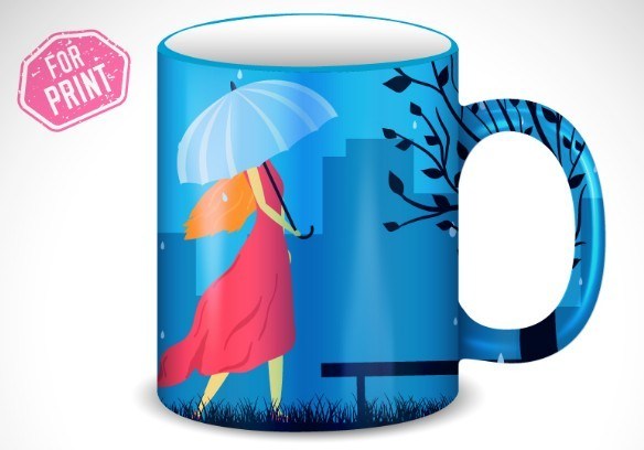 584x408 Free Umbrella Girl Mug Cup Template Vector
