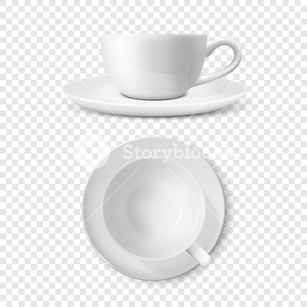 1000x1000 Realistic Vector Glossy Blank White Coffee Tea Cup, Mug Set