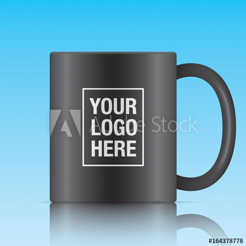 500x500 Black Vector Coffee Mug Template Isolated On A Blue Background