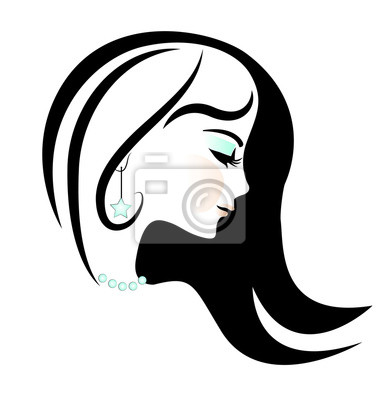 380x400 Hermoso Rostro De Mujer Bonita Silueta Vector Logo Fotomural