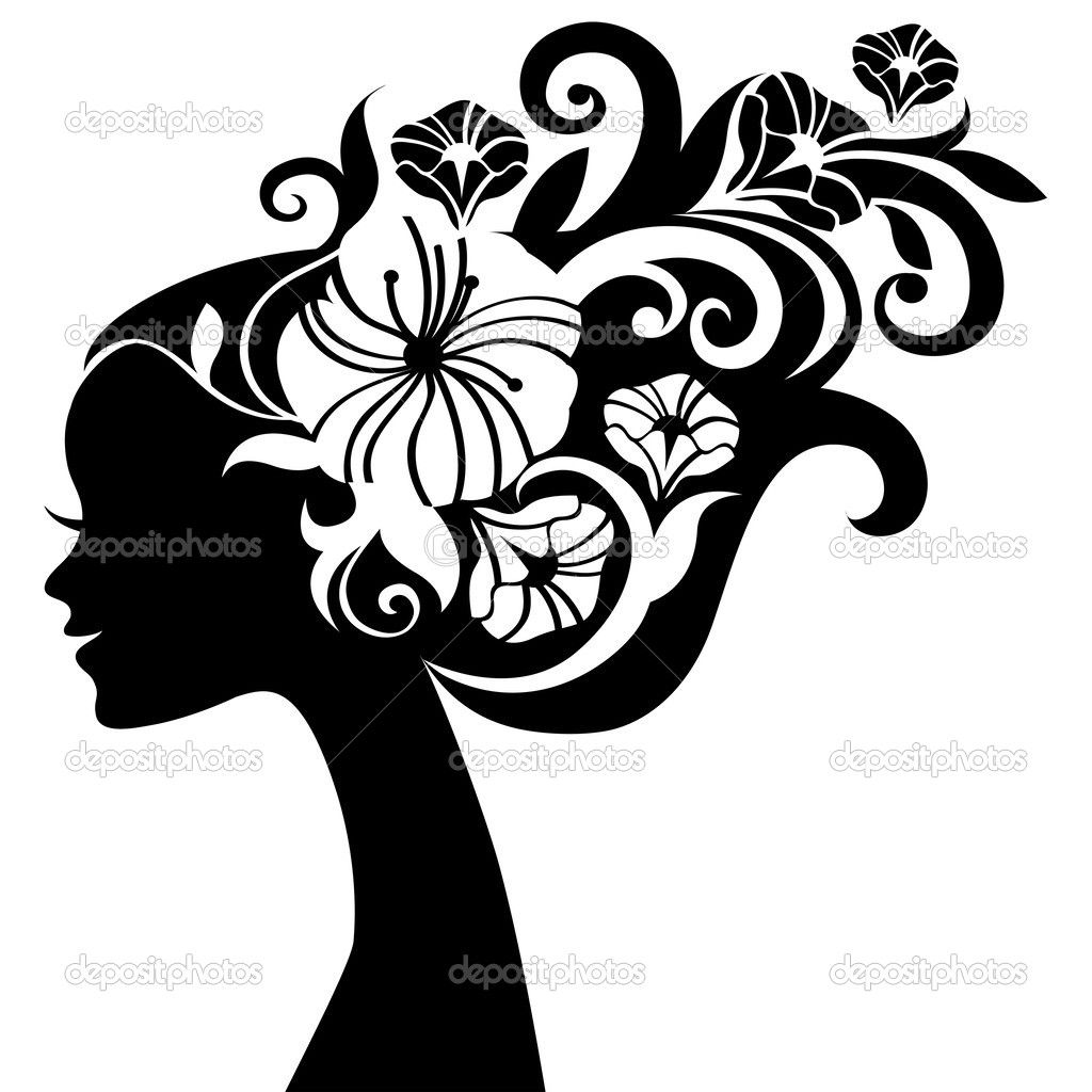 1024x1024 Silueta De Mujer Hermosa Con Flores Vector Stock Pimonova