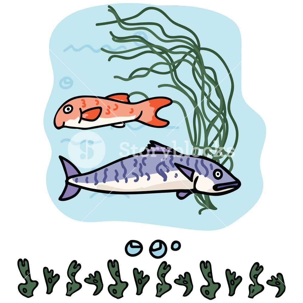 1000x1000 Cute Ocean Fish Cartoon Vector Illustration Motif Set Hand Drawn