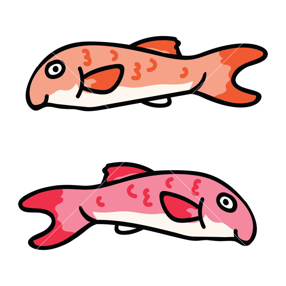 1000x1000 Cute Red Mullet Cartoon Vector Illustration Motif Set Hand Drawn