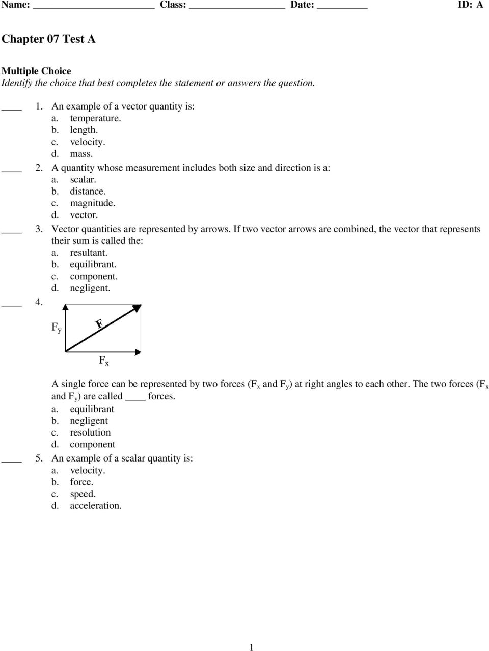960x1278 Chapter Test A Name Class Date Multiple Choice Identify