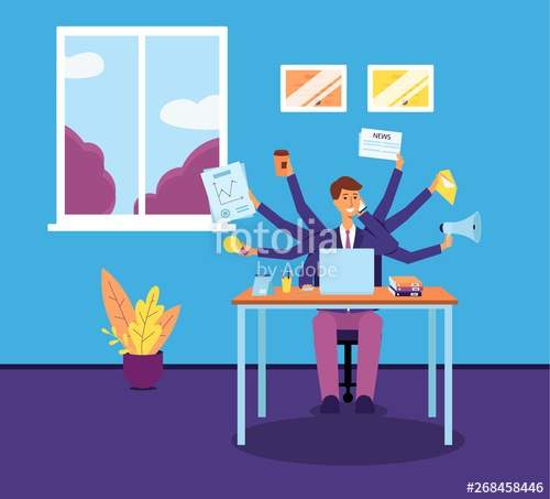 500x453 Multitasking Business Man Or Manager With Several Hands Flat