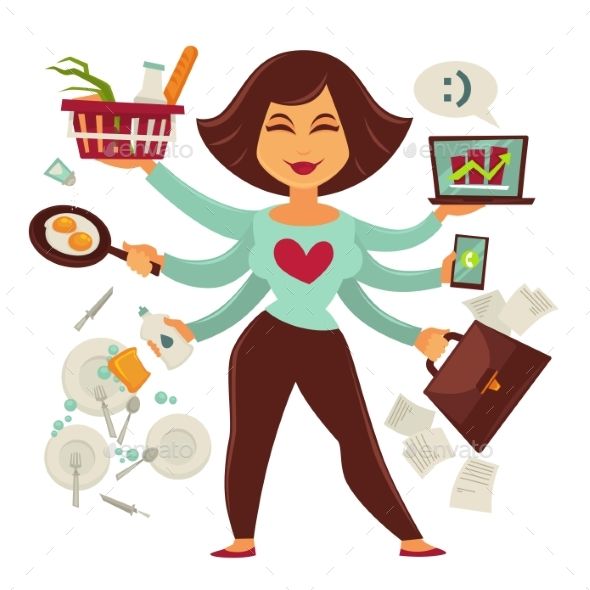 590x590 Multitasking Female Person Isolated On White Vector Picture
