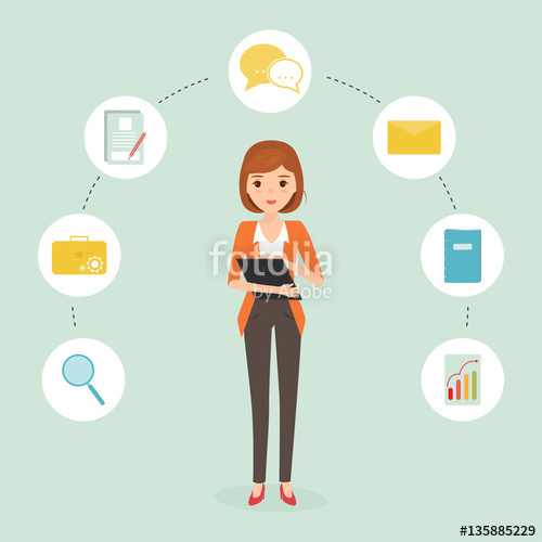 500x500 Business Woman Working With A Tablet To Multitasking Vector
