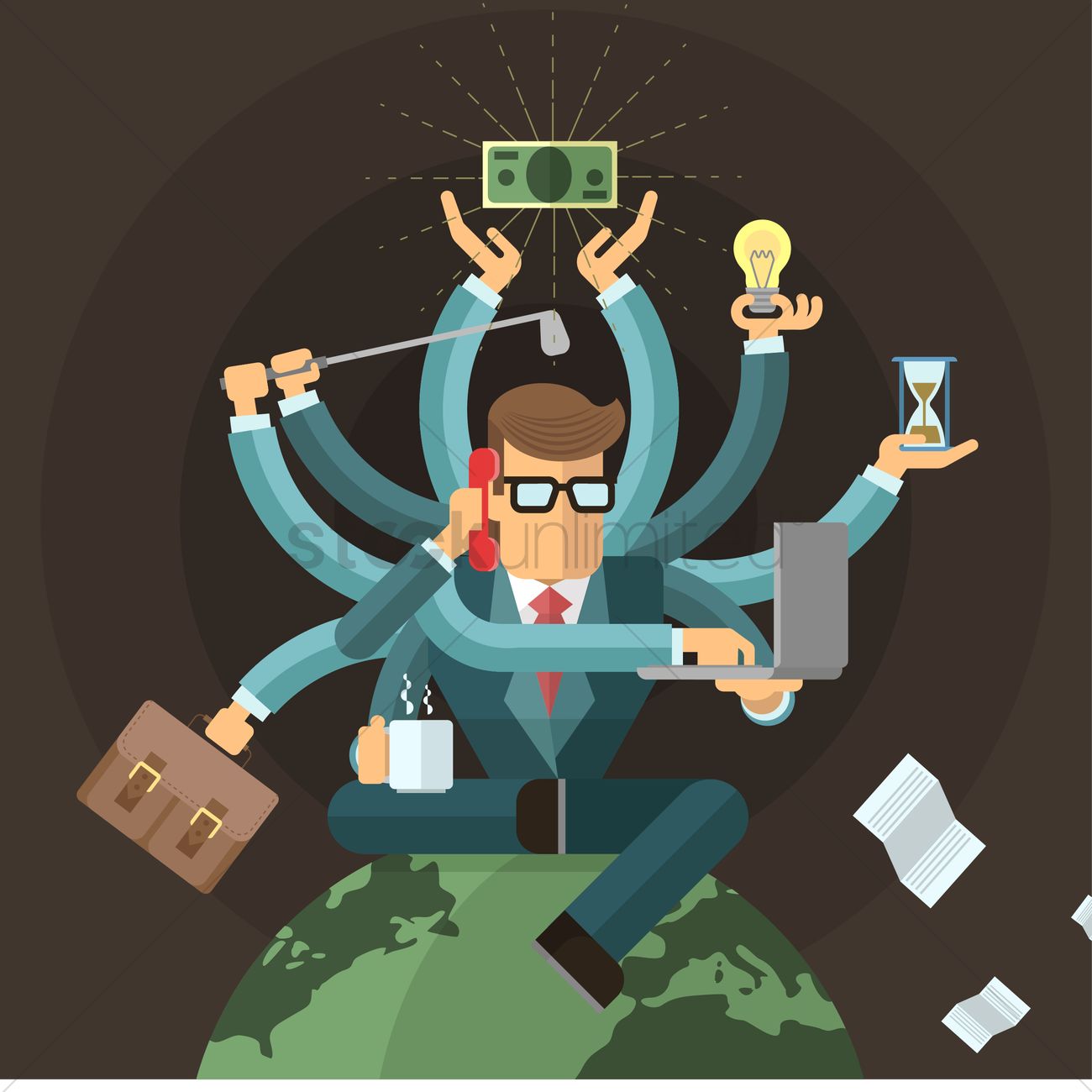 1300x1300 Man Multitasking Vector Image