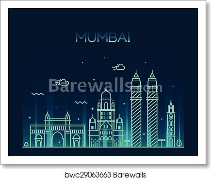 435x370 Mumbai City Skyline Vector Illustration Line Art, Art Print