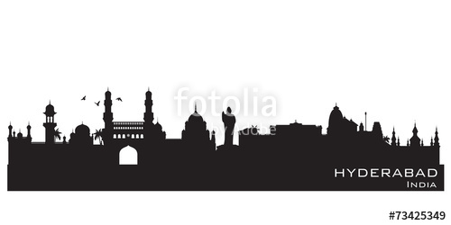 500x250 Hyderabad India City Skyline Vector Silhouette Stock Image