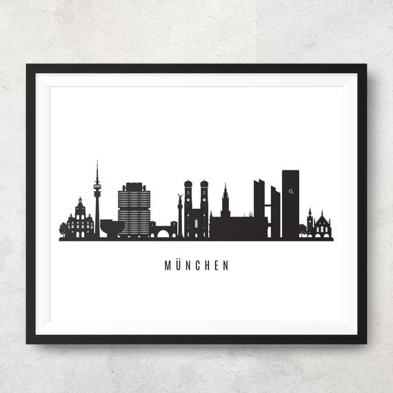 570x570 Munich Skyline Printable Munich Black White Wall Art Etsy