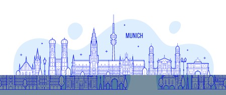 450x190 Munich Skyline, Germany City Buildings Vector Royalty Free Vector