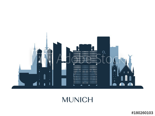 500x375 Munich Skyline, Monochrome Silhouette Vector Illustration