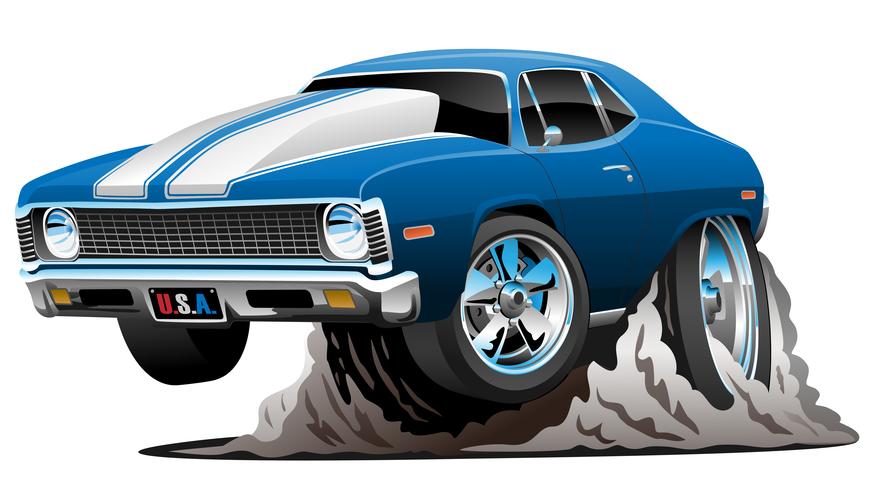 876x490 Classic American Muscle Car Cartoon Vector Illustration