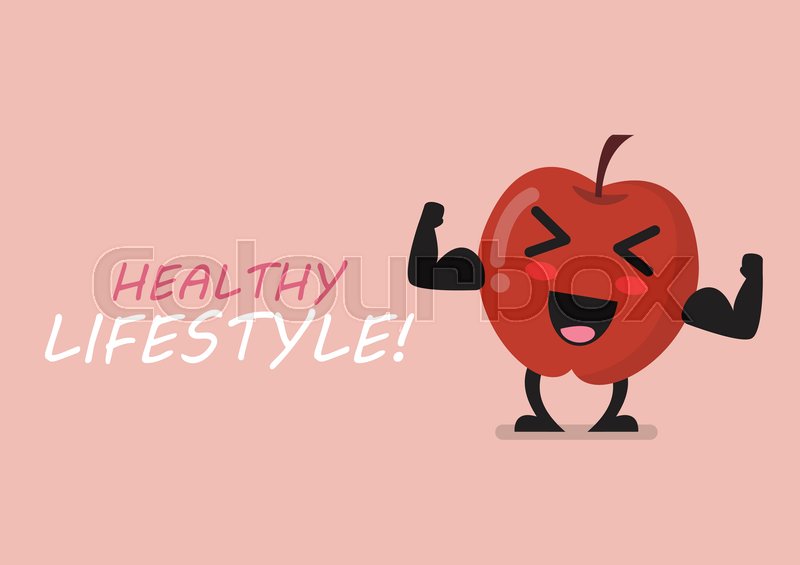 800x565 Apple Cartoon Character With Muscle Stock Vector Colourbox