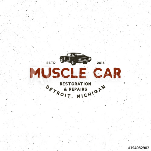 500x500 Vintage Muscle Car Garage Logo Vector Illustration