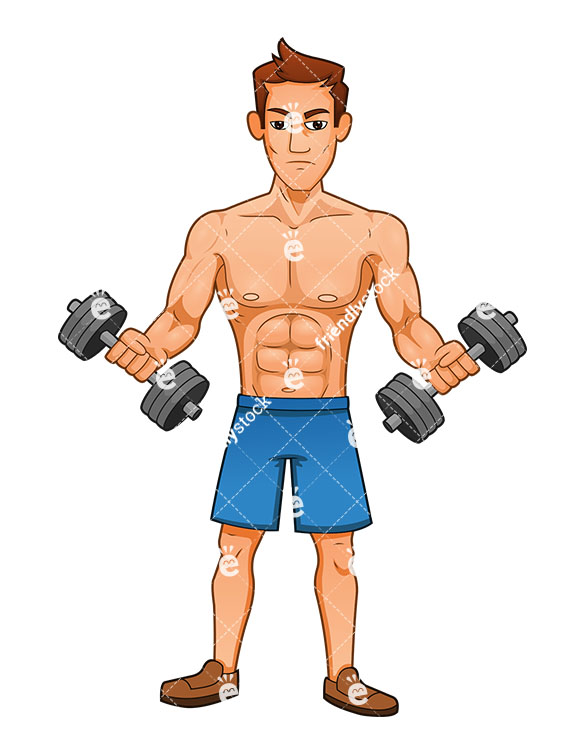 585x755 Muscular Man Doing Bicep Curls With Dumbbells