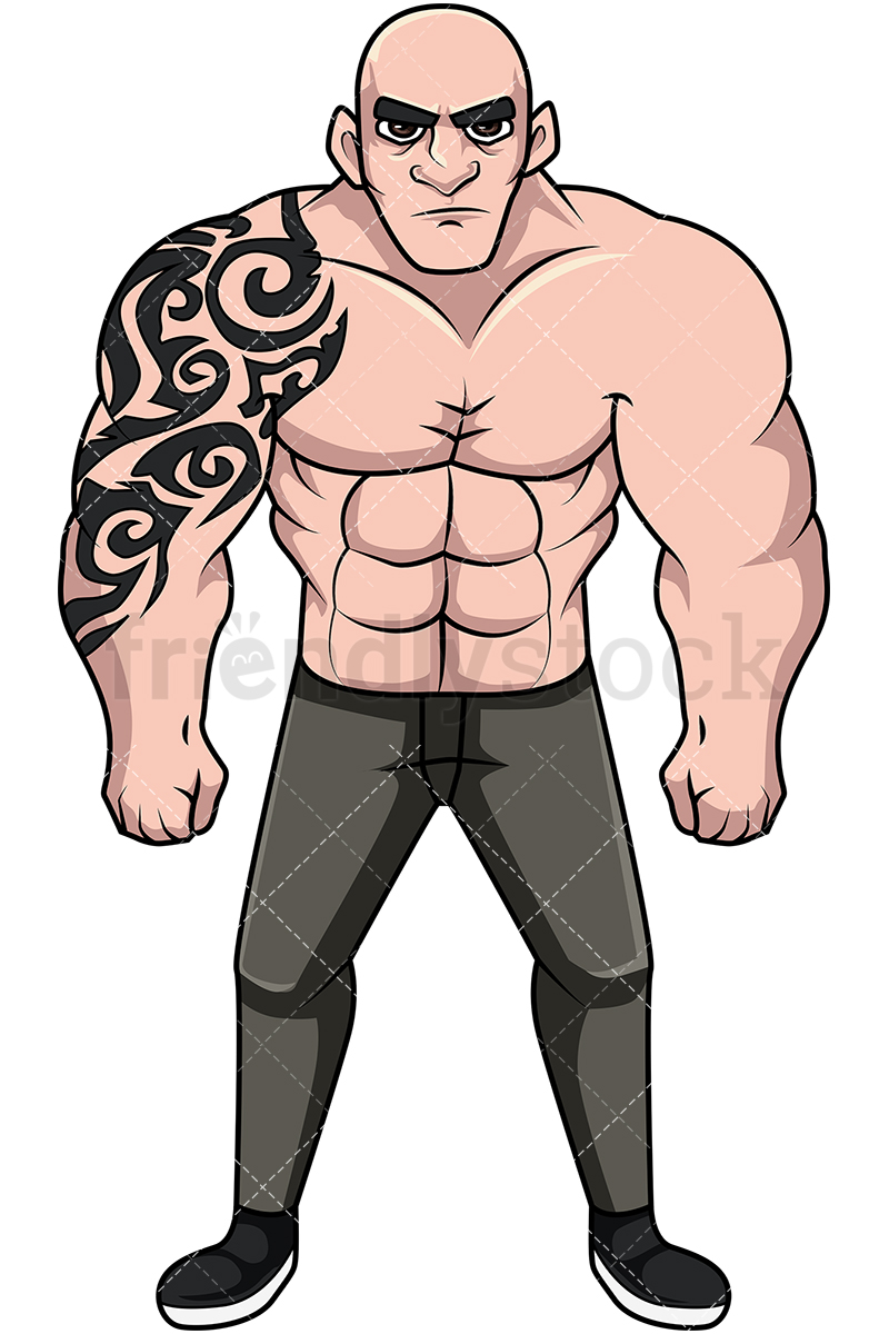 800x1200 Shirtless Muscular Man With Tattoos Cartoon Vector Clipart