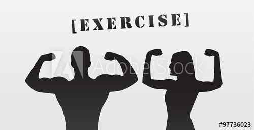 500x256 Man And Woman Flexing Muscle, Silhouette, Vector Banner