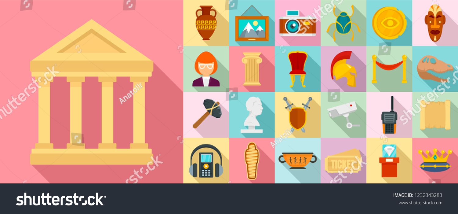 1500x700 Museum Icon Set Flat Set Of Museum Vector Icons For Web Designset
