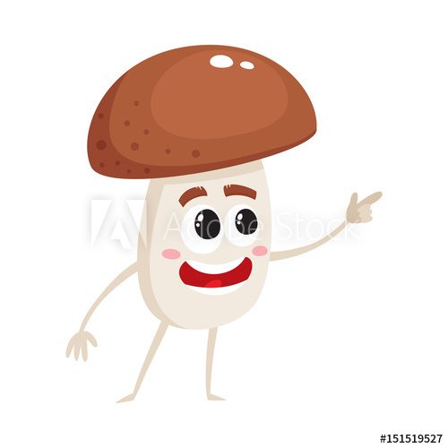 500x500 Funny Porcini Mushroom Character With Human Face Showing, Pointing