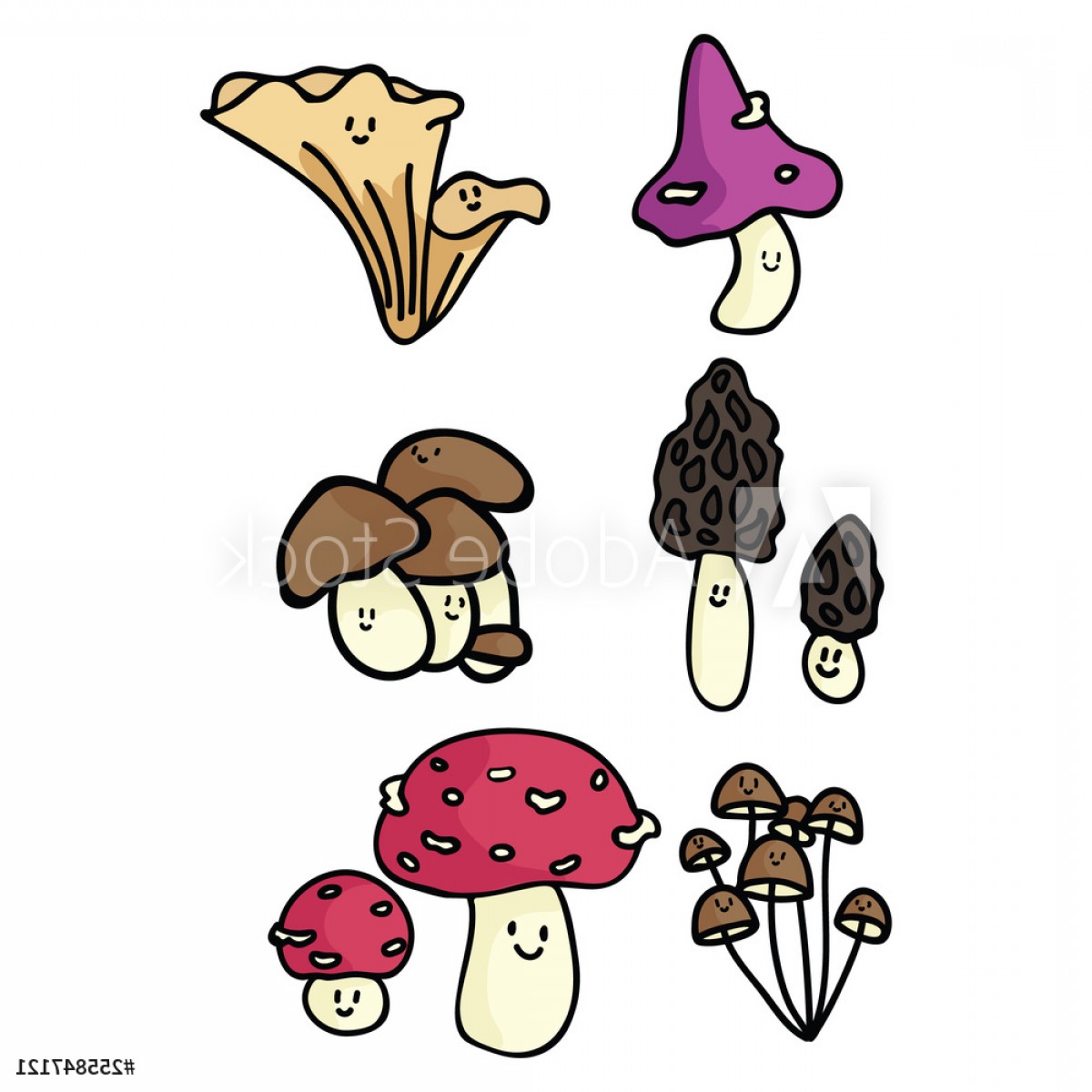 1200x1200 Kawaii Mushroom Cartoon Vector Illustration Motif Set F Hoodamathrun