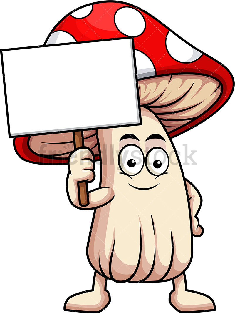 800x1067 Mushroom Mascot Holding Blank Sign Cartoon Vector Clipart