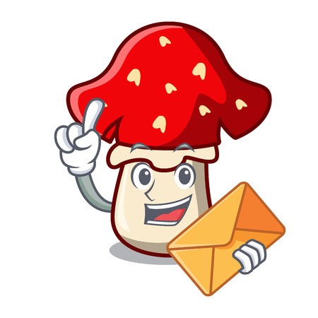 450x450 With Envelope Amanita Mushroom Character Cartoon Vector